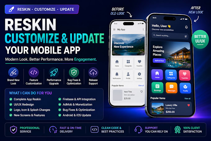 reskin customize and update your android and ios app
