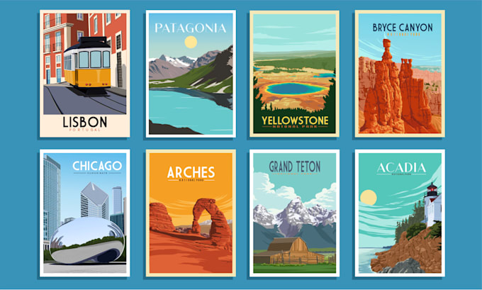 create a travel poster design art deco with a vintage style