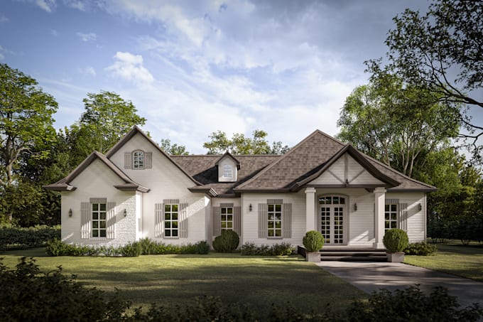 do photorealistic architectural 3d rendering for house design exterior