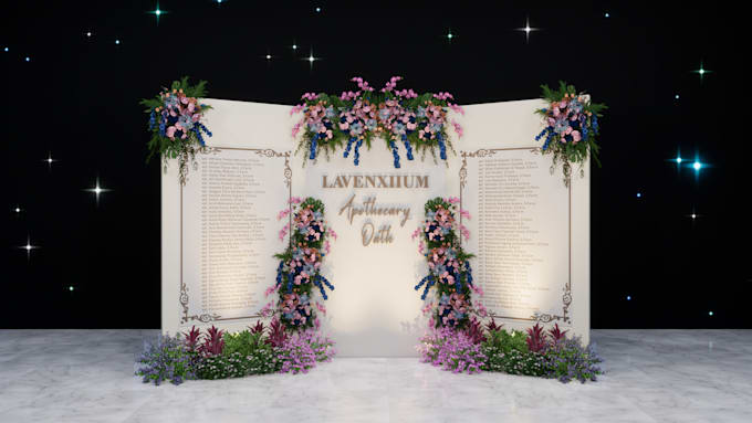make 3d backdrop render ilustration for wedding or event