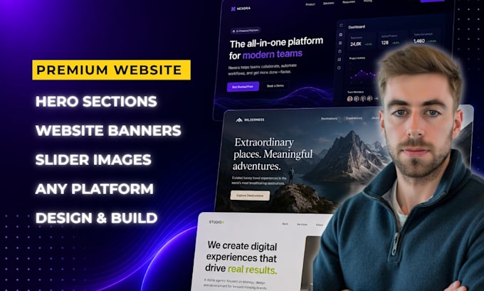 create any website banner, shopify banner, hero section slider image