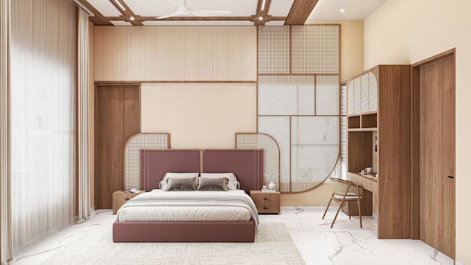 design a luxury bedroom interior with realistic 3d
