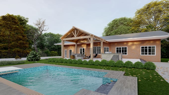 do photorealistic backyard, garden and pool 3d renderings