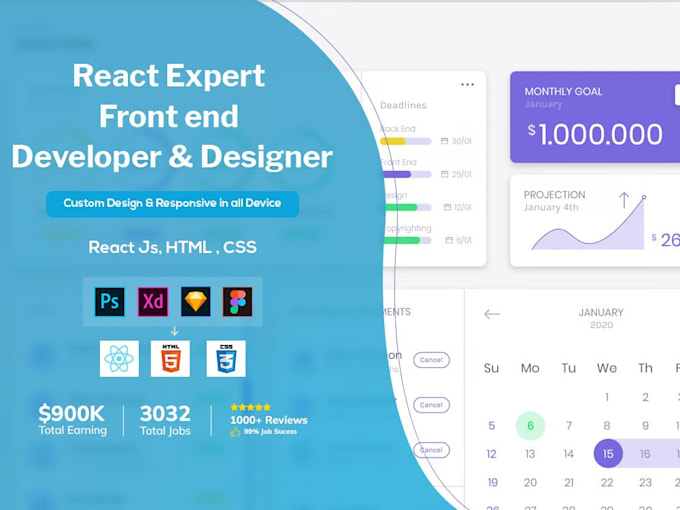 create react js frontend development and pixel perfect UI