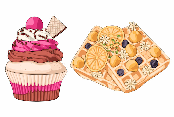 draw yummy vector cartoon illustration of food and drink