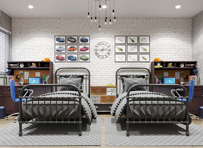 design and render kids room interior