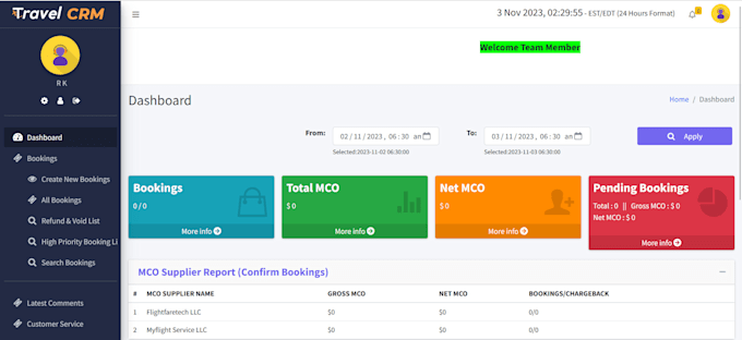 flight booking auth management CRM