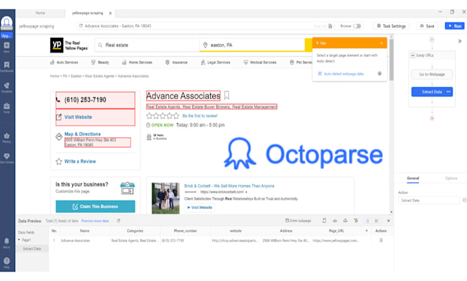 build octoparse bot template, web scraper or crawler within 24 hrs
