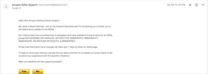 change your amazon brand name on product listing, fix 8541 error