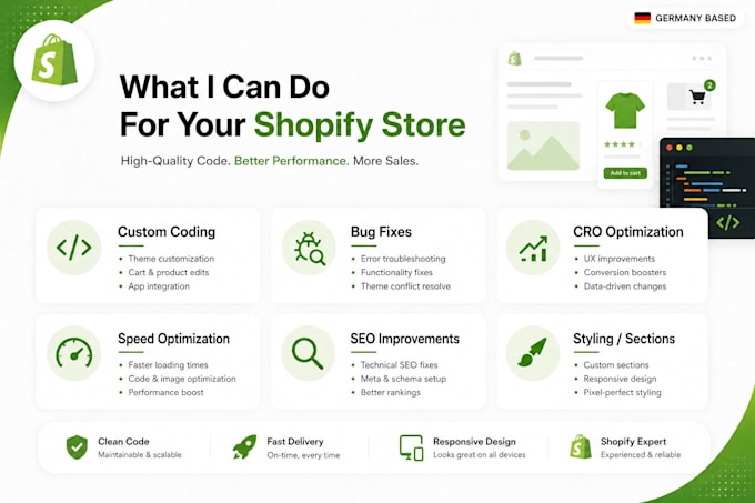 do shopify custom coding, bug fix and theme development
