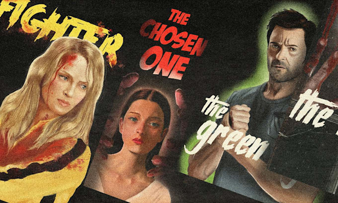 draw a vintage portrait movie poster style painting