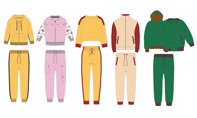 do fashion drawing, technical flat sketches and tech pack