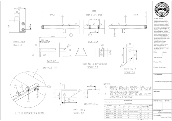 do 3d steel structure design 2d drafting shop drawings boq