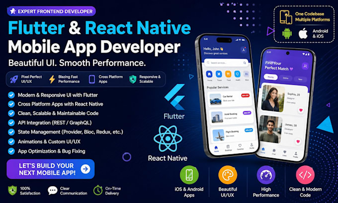 develop flutter and react native mobile app UI frontend developer