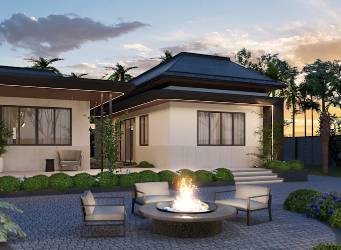 create a photorealistic exterior 3d rendering
