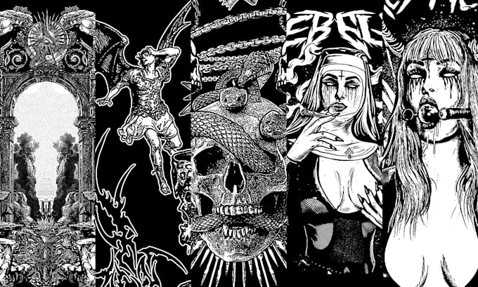 create black and white horror t shirt illustration