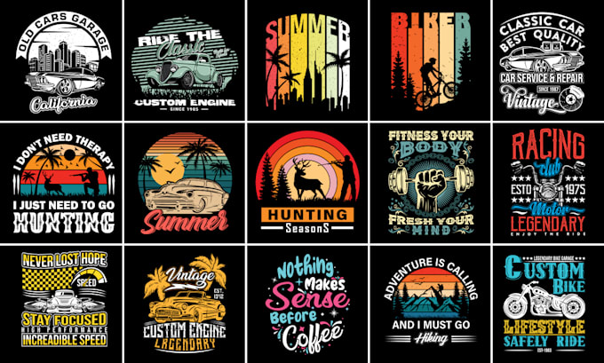 do custom fishing hunting bike car gym t shirt design