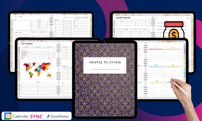 Design digital planner google and apple calendar sync with commercial