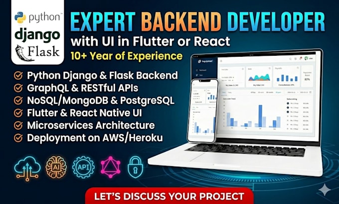 develop mobile app backend API using python django and flask with flutter