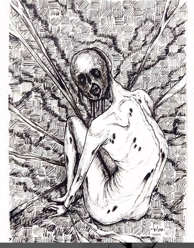 draw a horror illustration in ink