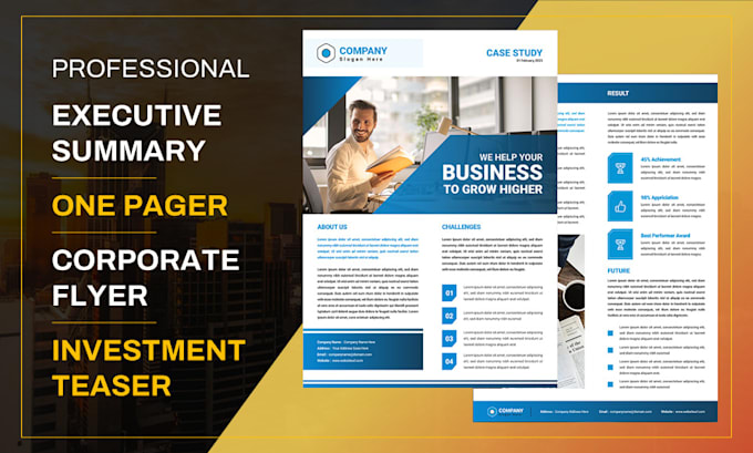 design one pager flyer sales sheet executive summary and investment teaser