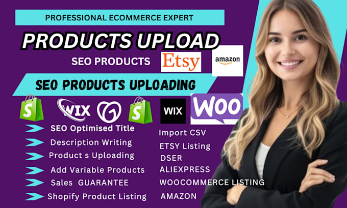 upload products or add seo products to shopify wix woocommerce store esty amazon