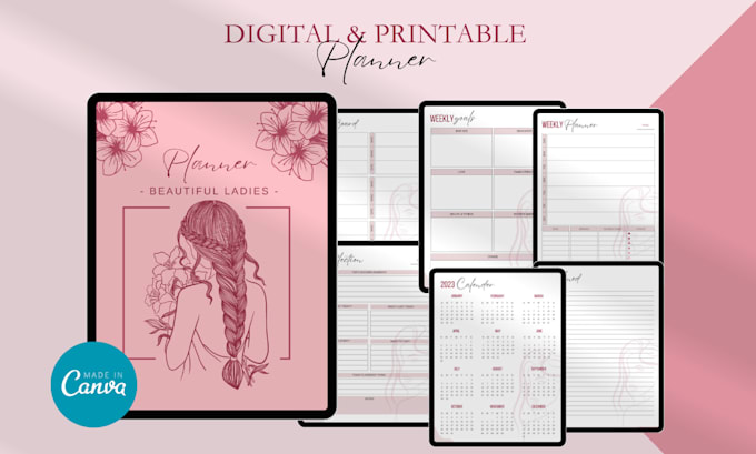 custom etsy digital planner template, journal, tracker, calendar for good notes