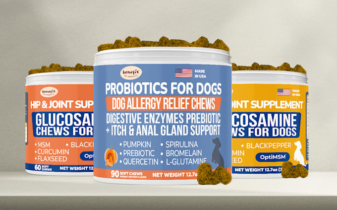 do pet food, supplement, treats, packaging and label design