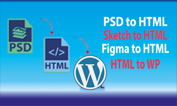 convert PSD to HTML, figma to HTML, sketch to HTML, HTML to wordpress