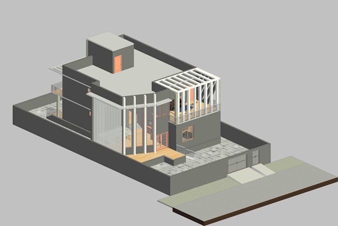 design floor plan, elevations, roof plan, section in revit