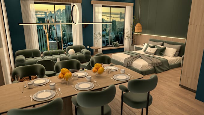 make 3d interior design and render for both residential and commercial