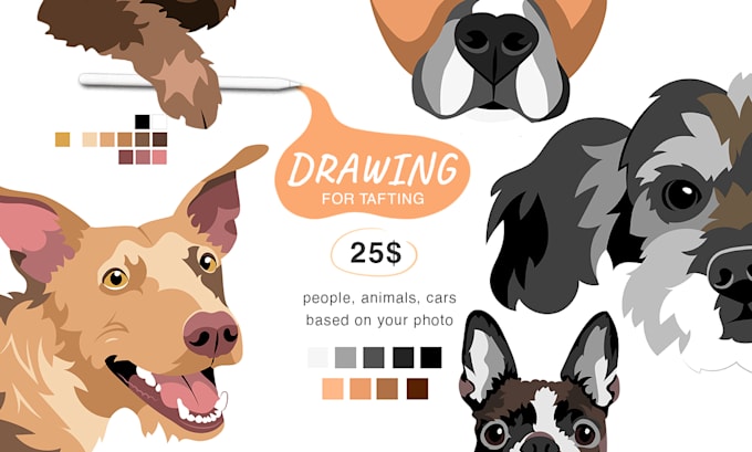 create for rug maker, draw animals and people