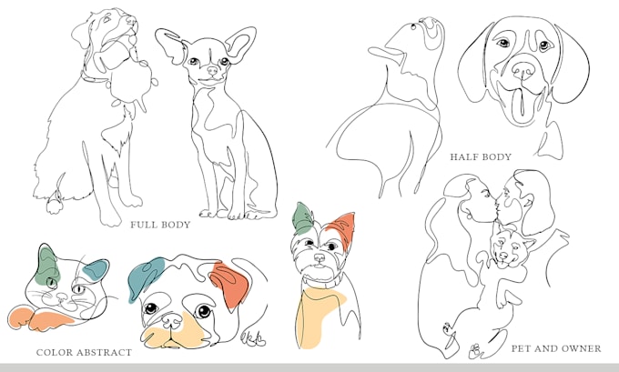 draw a continuous one line art of your pet portrait photo