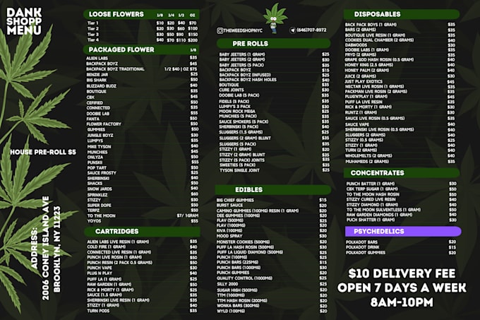 create a personalized cannabis, hemp, weed dispensary menu