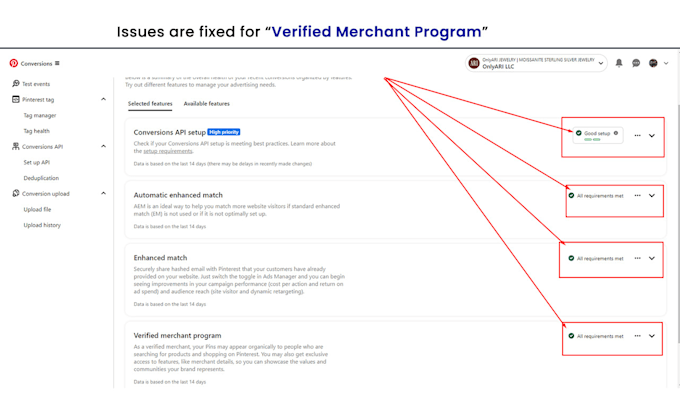 fix or setup pinterest tag, conversion API for conversion tracking