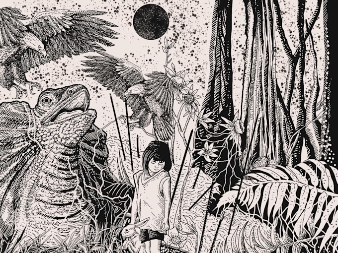 drawing black and white illustrations with detailed lines