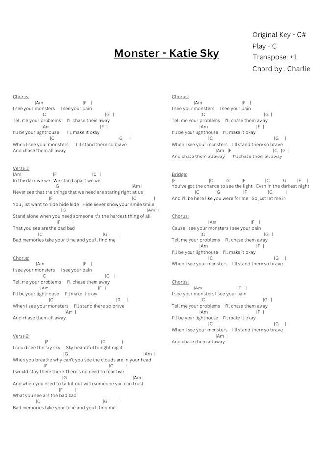 create chord sheet within 24 hours
