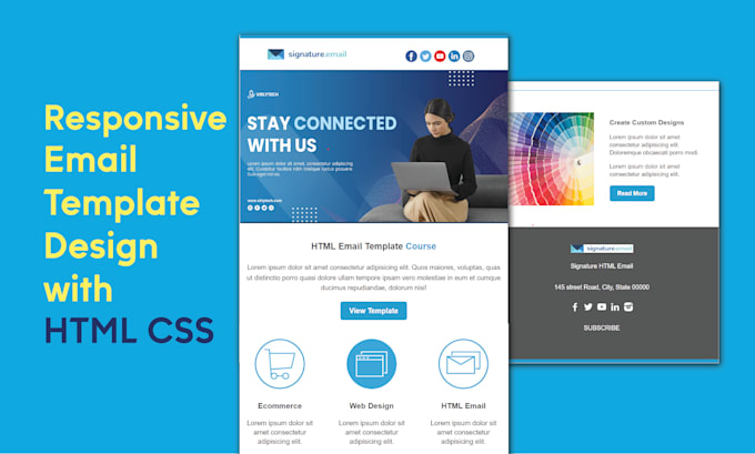 design custom responsive email template using HTML, CSS