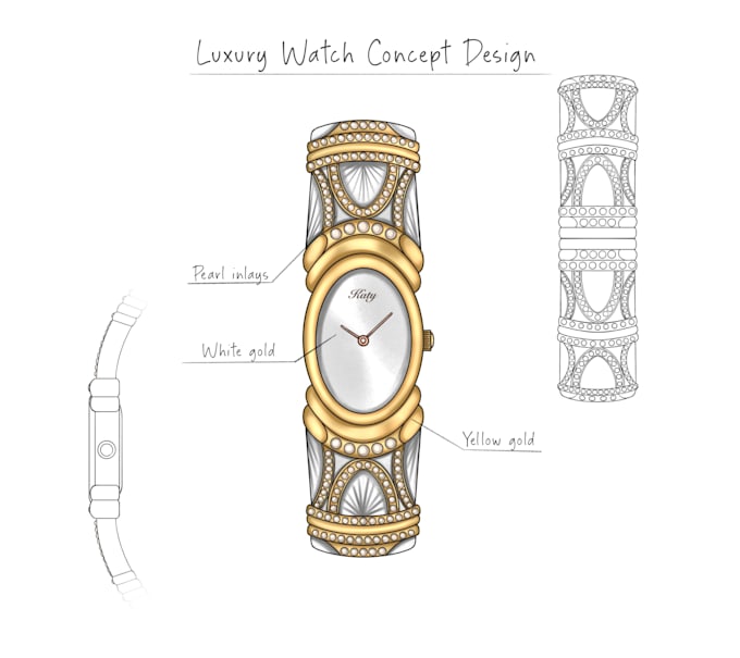 design jewelry watch, belt, shawl  sketch