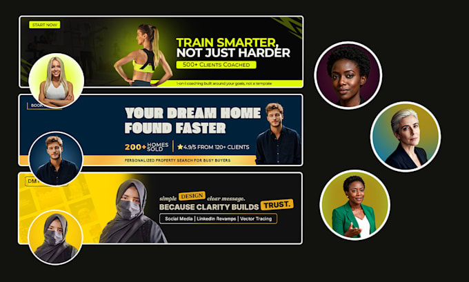 design a professional linkedin header, banner, and profile picture