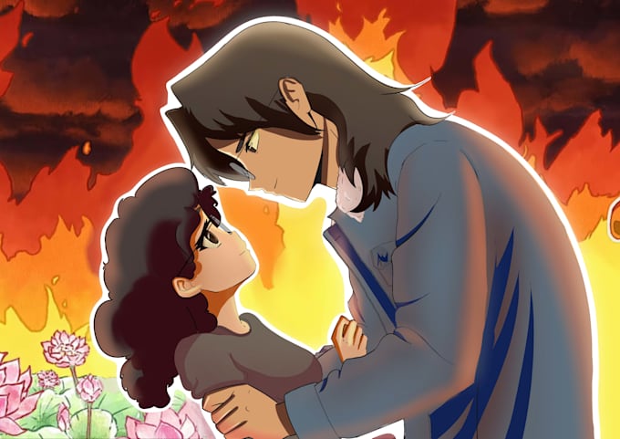 do beautifull romantic illustration based in viral frames or photos