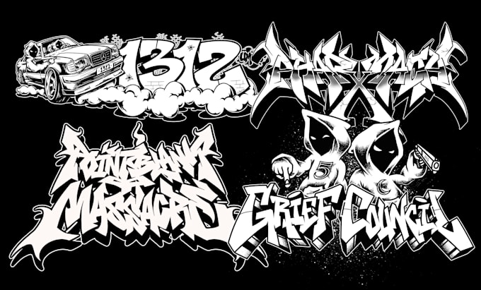 create dark art logo for hardcore band, graffiti artwork