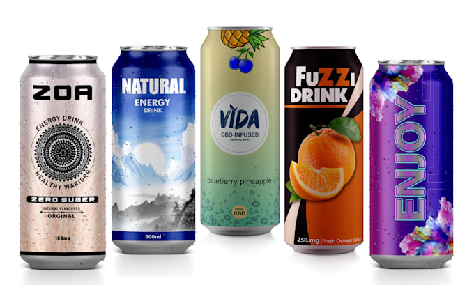 energy drink, beverages, juice, soda can label design and 3d