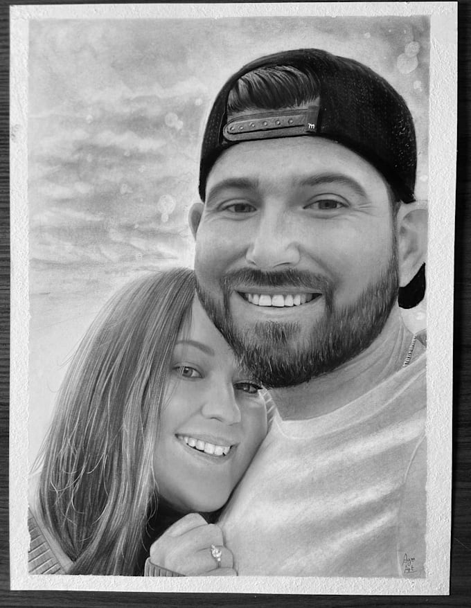 draw realistic pencil portrait from 2 separate  photos
