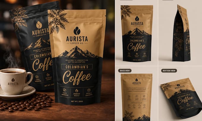 design chocolate, coffee, honey and ice cream packaging labels and boxes