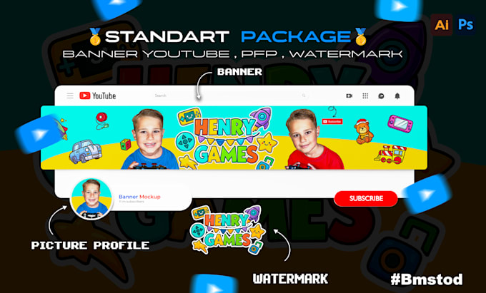 create banner and logo kids for youtube channel