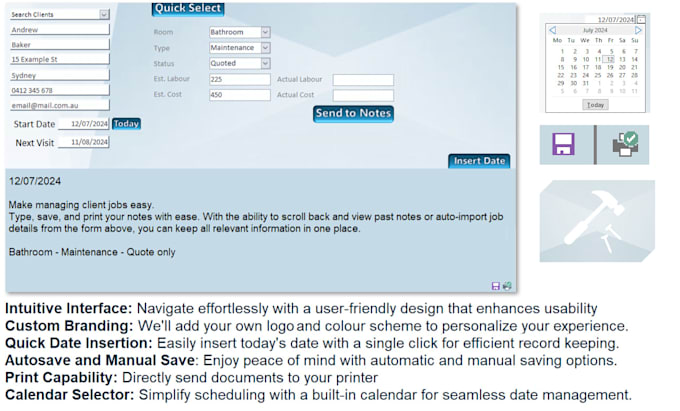 make an easy database to track jobs and clients details