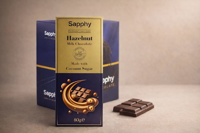 design premium food or chocolate packaging and product labels with 3d mockup