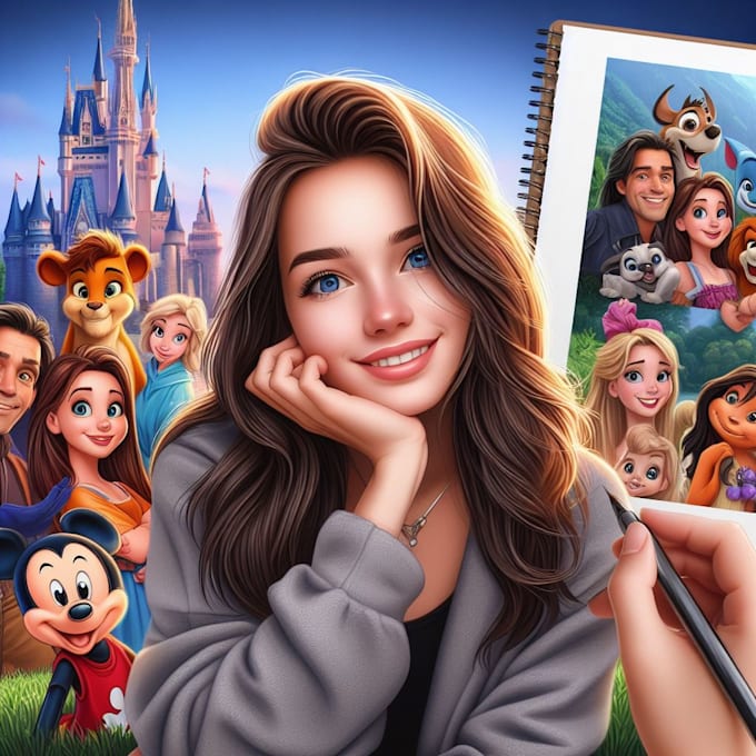 Retrato de cerca de dibujos animados de Disney de una mujer hermosa ·  Creative Fabrica