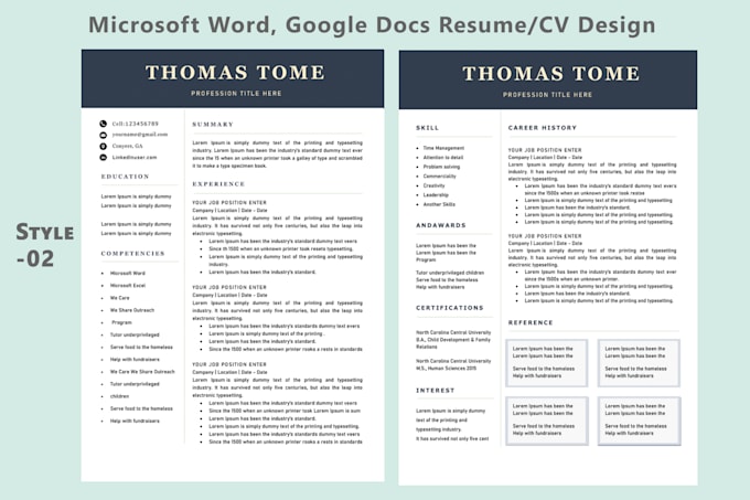 Professional resume or cv , cover letter design in word docs or google ...